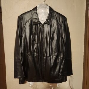 NWT Terry Lewis Vintage Retro Black Leather Jacket Bell Sleeve With Zipper 3X